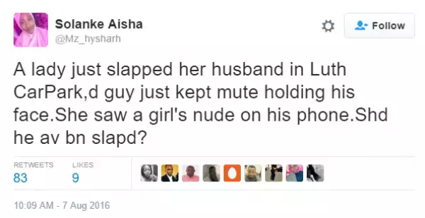 Woman Slapped Husband After She Saw N*de Photo On His Phone